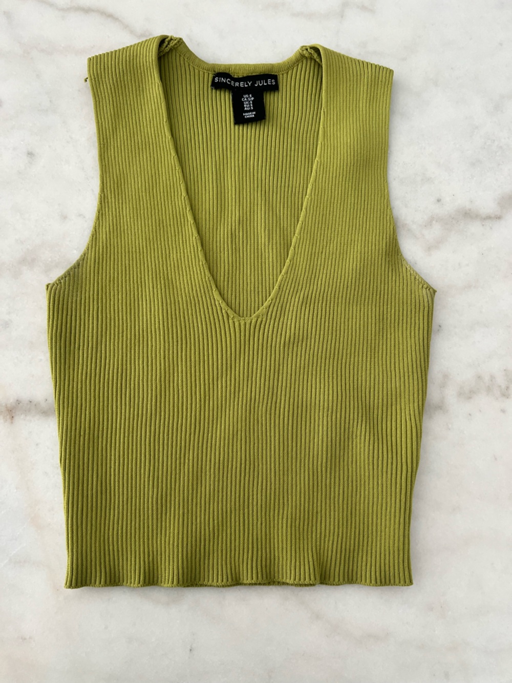 Sincerely Jules Lime Ribbed V-Neck Sleeveless Tank
